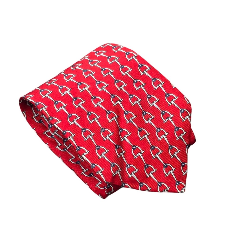 Peterborough Row Bloomingdales Silk Tie Red Equestrian Snaffle Bit Print Classic